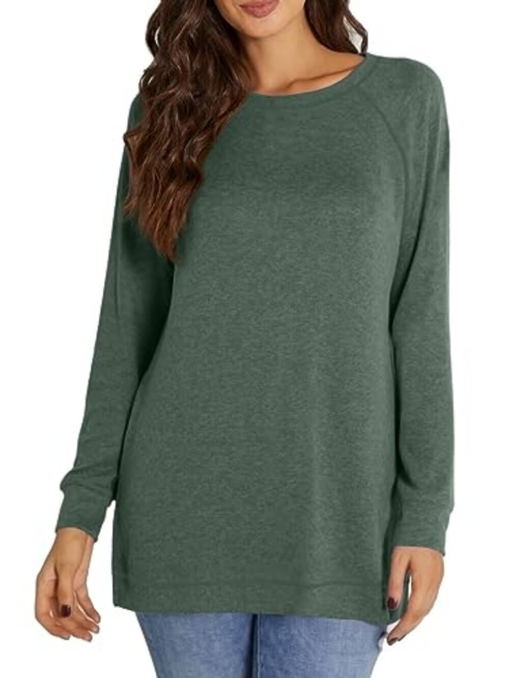 ๐ Women Crewneck Sweatshirt Long Sleeve Pullover Fashion Side Slit Tunic Tops - Picture 2 of 5